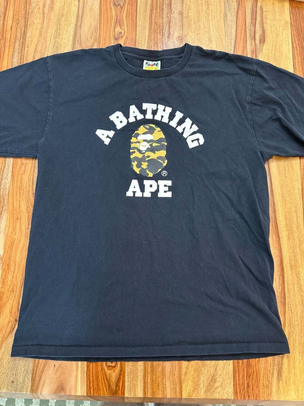 Y2K A Bathing Ape 1st Yellow Camo College Logo Tee Black XL